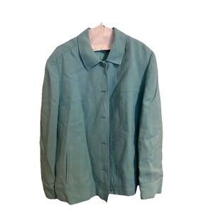 Dana Buchman Linen Blend Button Front Coat Jacket Blazer Aqua Lined Plus Size 20